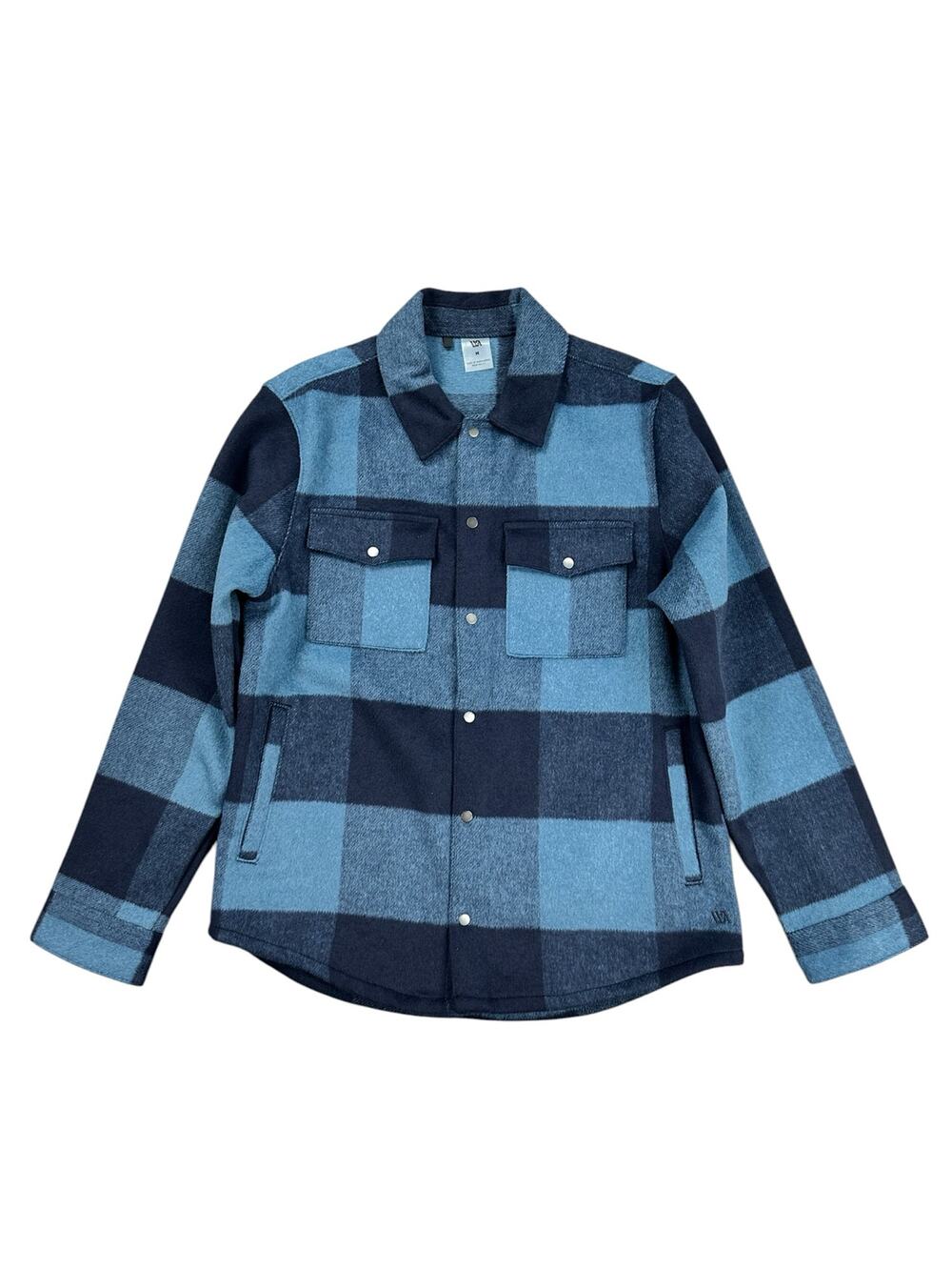 VRST Wool Blend Plaid Shirt Jacket Shacket in Navy Blue Checkered — Size M